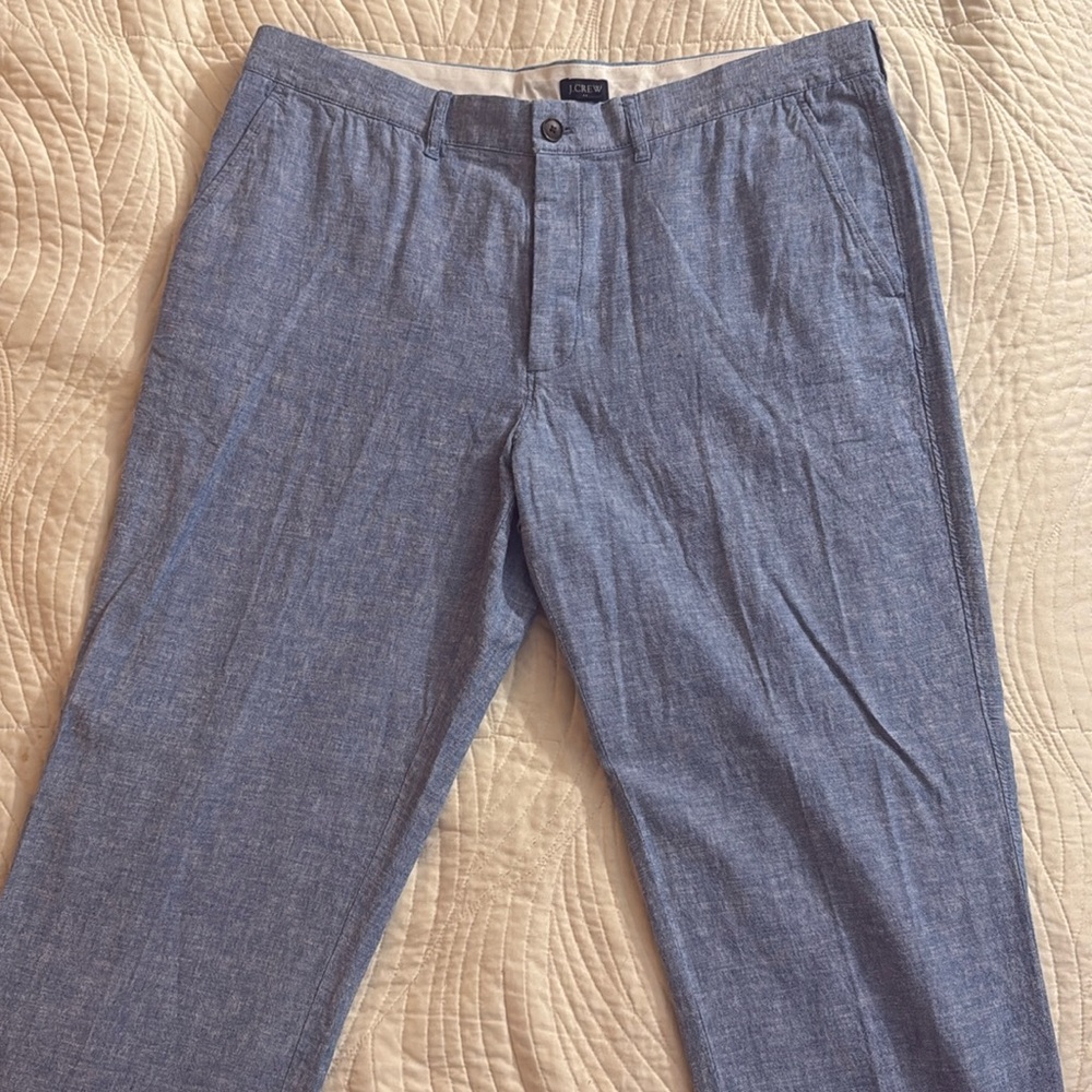 Blue J. Crew Straight fit Linen-Cotton Pants 36/32